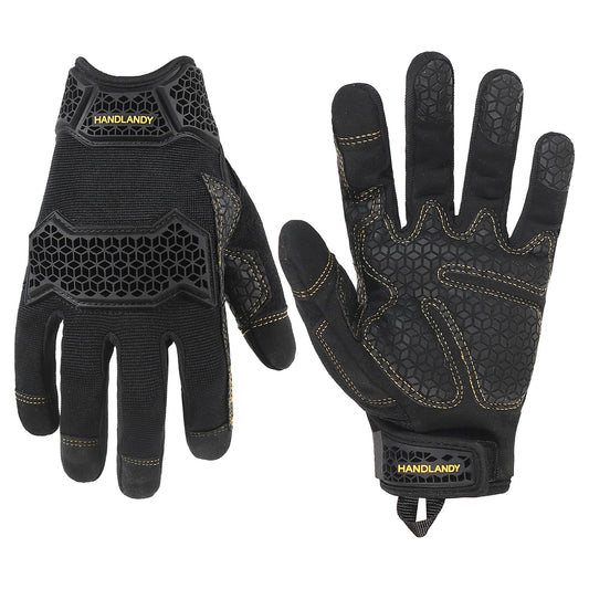 HANDLANDY Work Gloves for Men & Women, Utility Mechanic Working Gloves Touch Screen with Grip, Impact Tactical Gloves for Outdoor Activity (Large, 1 Pair)