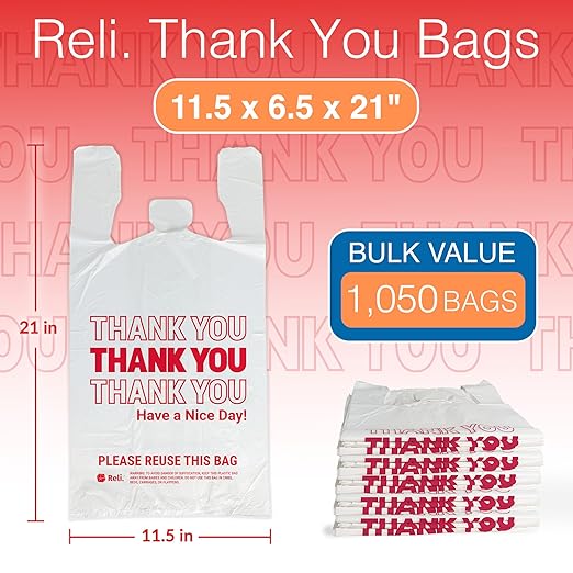 Reli. Plastic Bags Thank You (1050 Count) | White Grocery Bags with Handles | Shopping (Plastic)