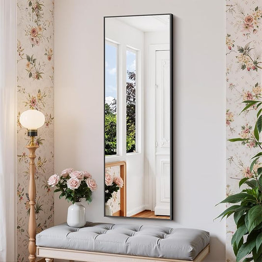 Black Bathroom Mirror for Wall, 16x48 Inch Rectangle Mirror with Metal Frame, Modern Vanity Mirrors for Bathroom Living Room, Entryway Hangs Horizontal or Vertical