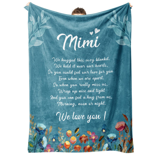Afterprints Mimi Gifts Blanket, Birthday Gifts for Mimi, Mimi Gifts for Grandma on Grandparents Day, Soft Flannel Throw Blankets 50" x 60"