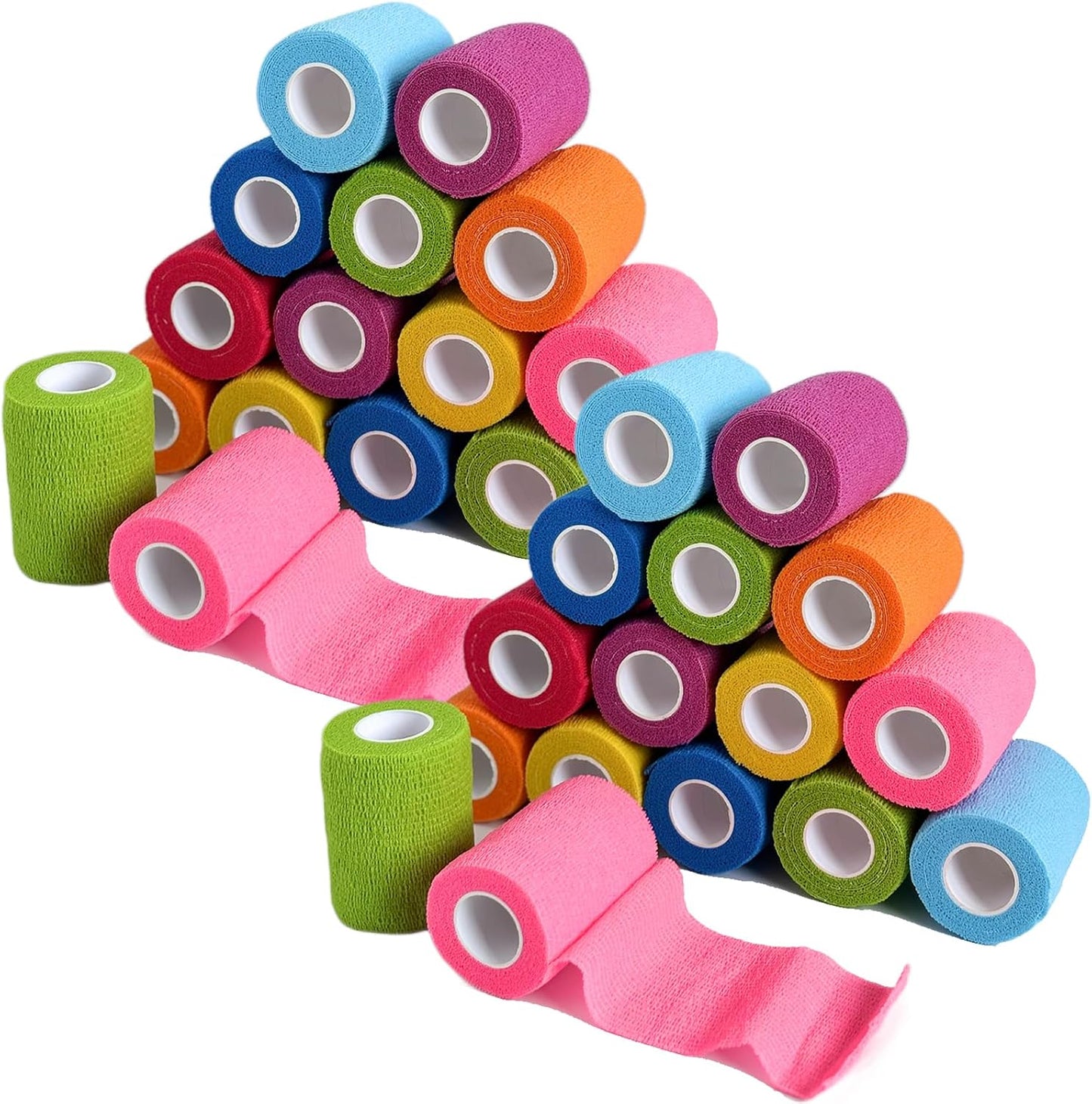 32 Rolls 3 Inch Self Adhesive Bandage Wrap, Vet Wrap for Horses Dogs Wounds Care Dressings, Elastic Self Stick Cohesive Bandage Wrap, Wrist, Sports, Ankle Tape Leg Wraps (Mixed)