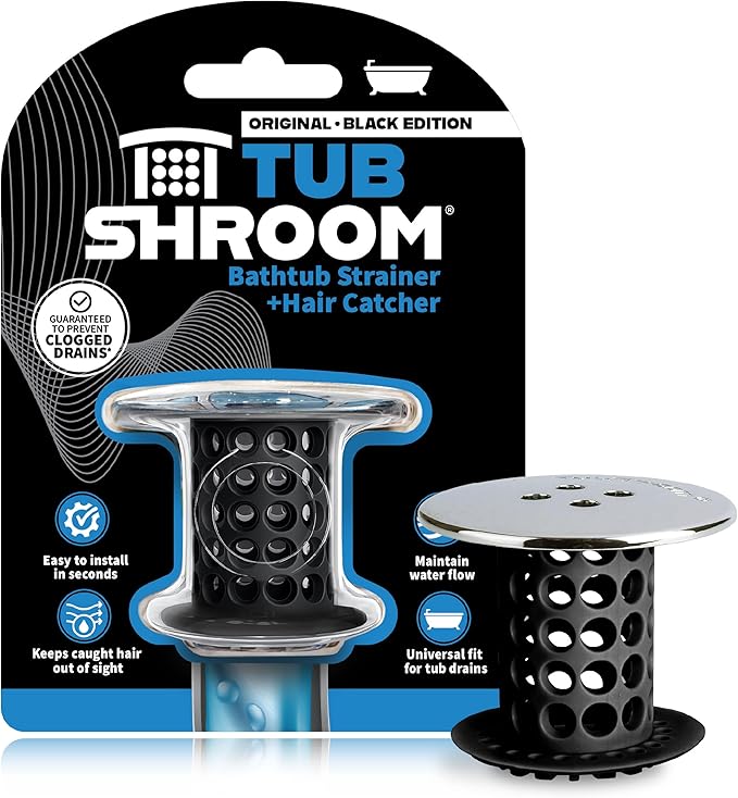 TubShroom Tub Drain Hair Catcher, Black Chrome â Protector and Catcher for Bathroom Drains, Fits 1.5â 1.75â Bathtub Shower Drains