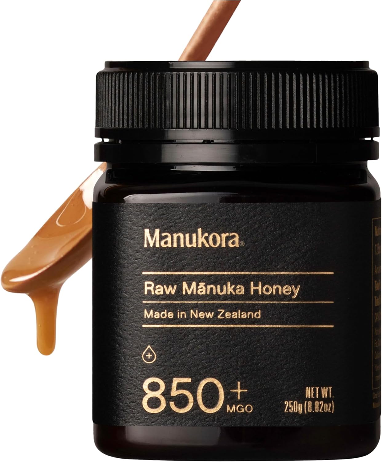 Manukora Raw Manuka Honey MGO 850+, New Zealand Honey, Superfood, 2000+ Natural Compounds, Non-GMO, Monofloral, 3rd-Party Tested, Glyphosate Residue Free, Traceable Hive-to-Hand, Immune and Digestive Support, 250g