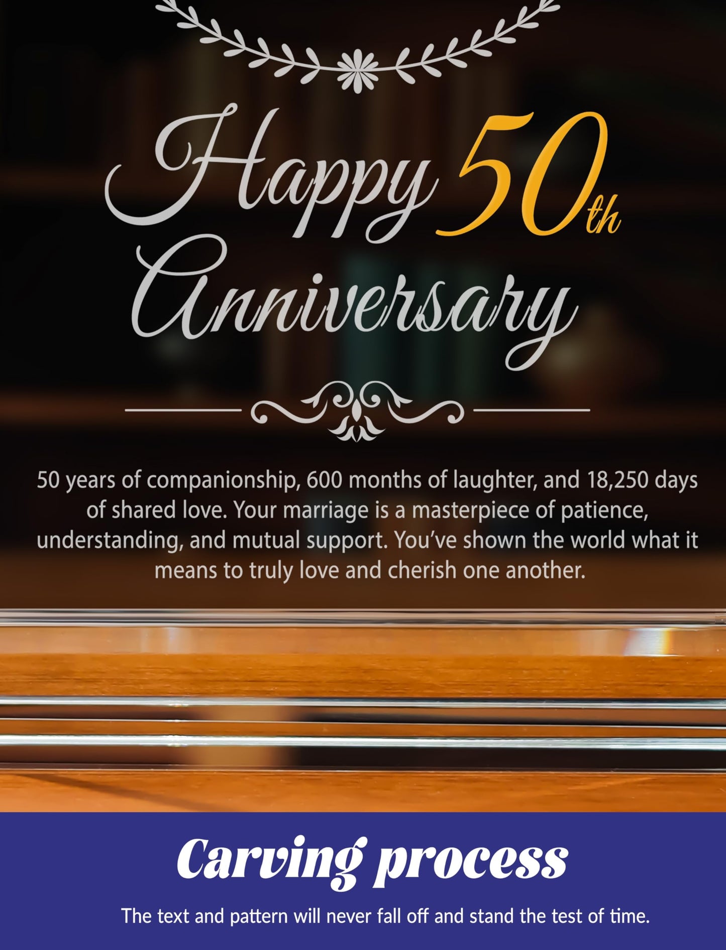 Sttokilly 50th Wedding Anniversary K9 Crystal Quartz Clock,50 Years of Marriage Gift,Happy Golden Anniversary Decoration Gift,for Parents,Grandparents,Couple