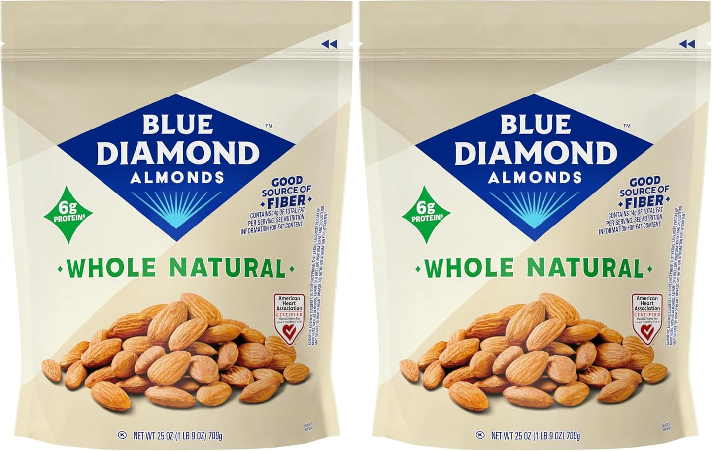 Blue Diamond Almonds Whole Natural Raw Snack Nuts, 25 Oz Resealable Bag (Pack of 2)