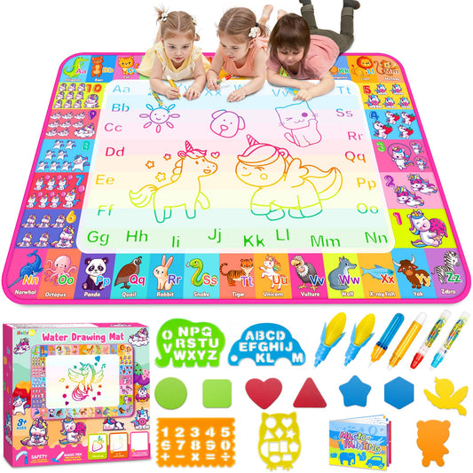 Aqua Water Doodle Mat - Kids Drawing Mat Toddlers Educational Toys for Age 3 4 5 6 7 8 Year Old Boys Girls Gifts - Neon Color Mat Doodle Board Writing Drawing Toys Holiday Christmas Birthday Gifts