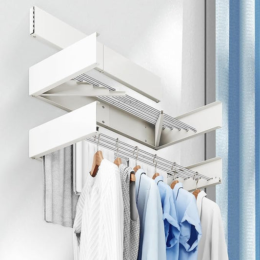 Clothes Drying Rack Wall Mounted 32â,Drying Rack Clothing Wall Mount,Laundry Drying Rack,Wall Mounted Clothes Hanging Rack (White)