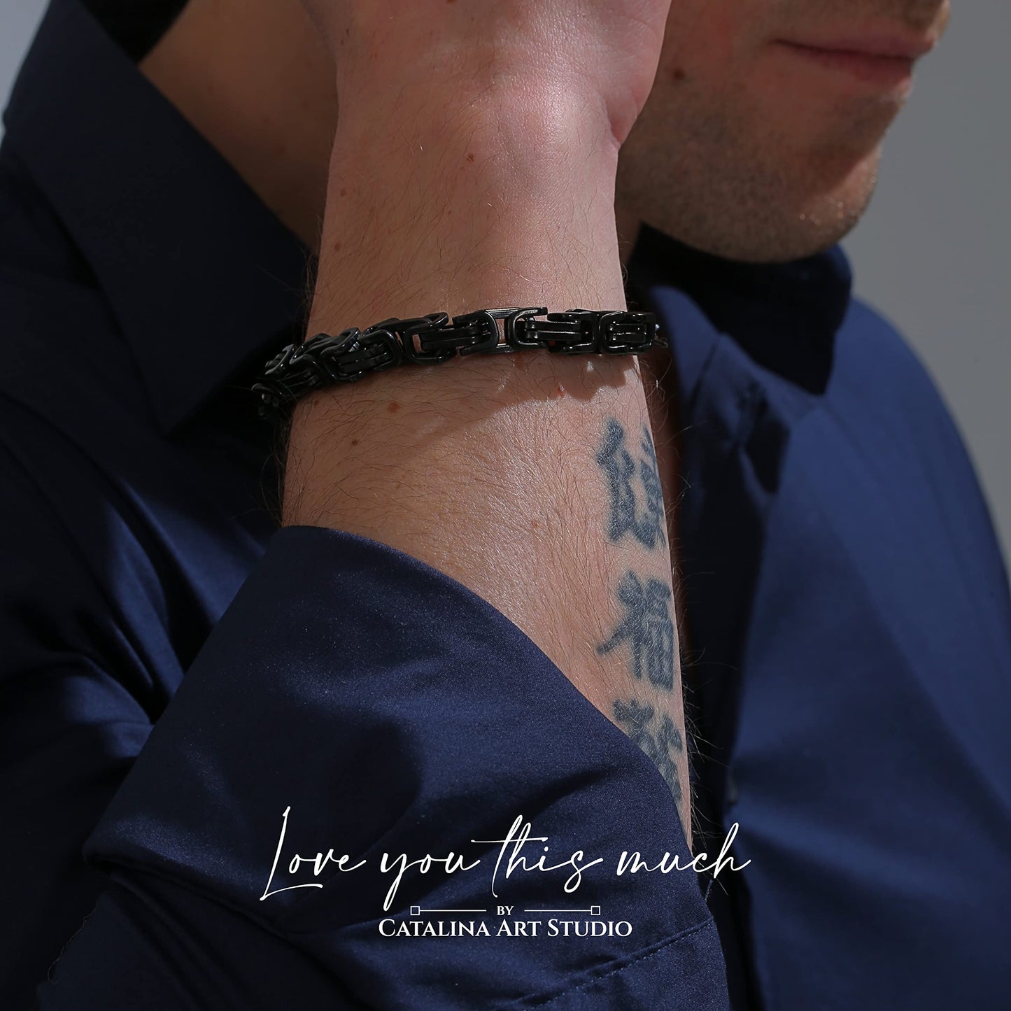 Love You This Much Sentimental Son Gift from Mom | Mens 5mm Twist Steel Bracelet | Mother to Son Present for Birthday | 8"+1" Extender | Luxury Gift Box & Card (Black-Black, Stainless Steel)