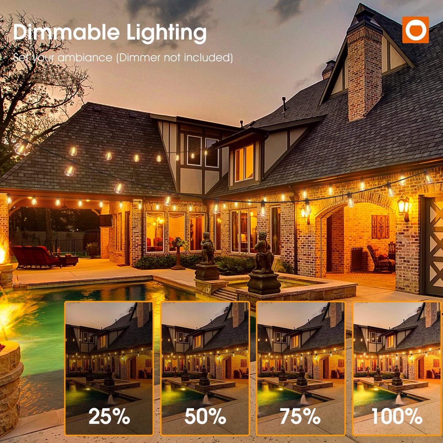 addlon 50FT LED Outdoor String Lights with Edison Shatterproof Bulbs, Weatherproof Strand, Commercial Grade Patio Lights, Decorative for Garden or Patio, Black