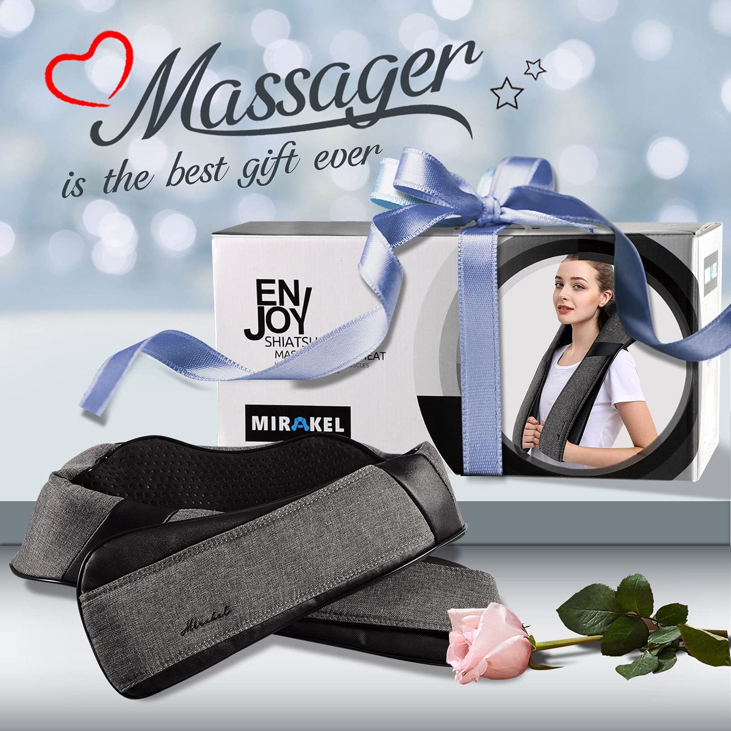 Mirakel Shiatsu Neck & Back Massager with Heat - Deep Tissue Neck, Back & Shoulder Pain Relief - Ergonomic Design Shoulder Massager, Idea Presents for Christmas, Fathers Day, Mothers Day, Women, Men