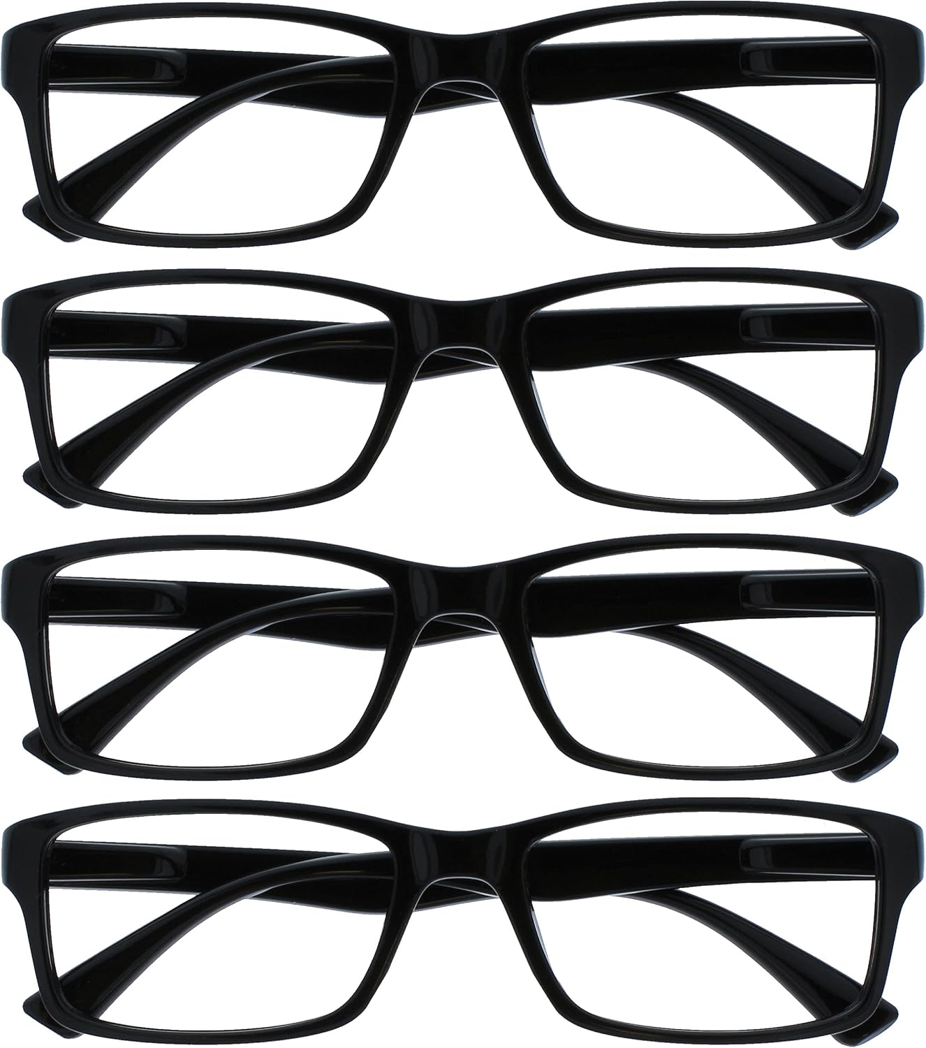 OPULIZE PEP Classic Reading Glasses for Women Men, Scratch Resistant Rectangular Frame with Spring Hinges, Black +2.5 (Pack of 4)