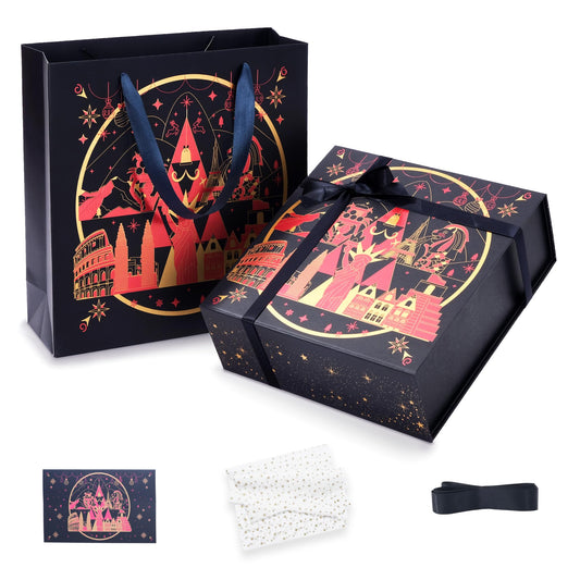 Amalee Christmas Birthday Gift Box, 12x12x4” Large Blue Present Box with Magnetic Closure & Glue-Free Design, Comes with Ribbon, Card, tissue paper