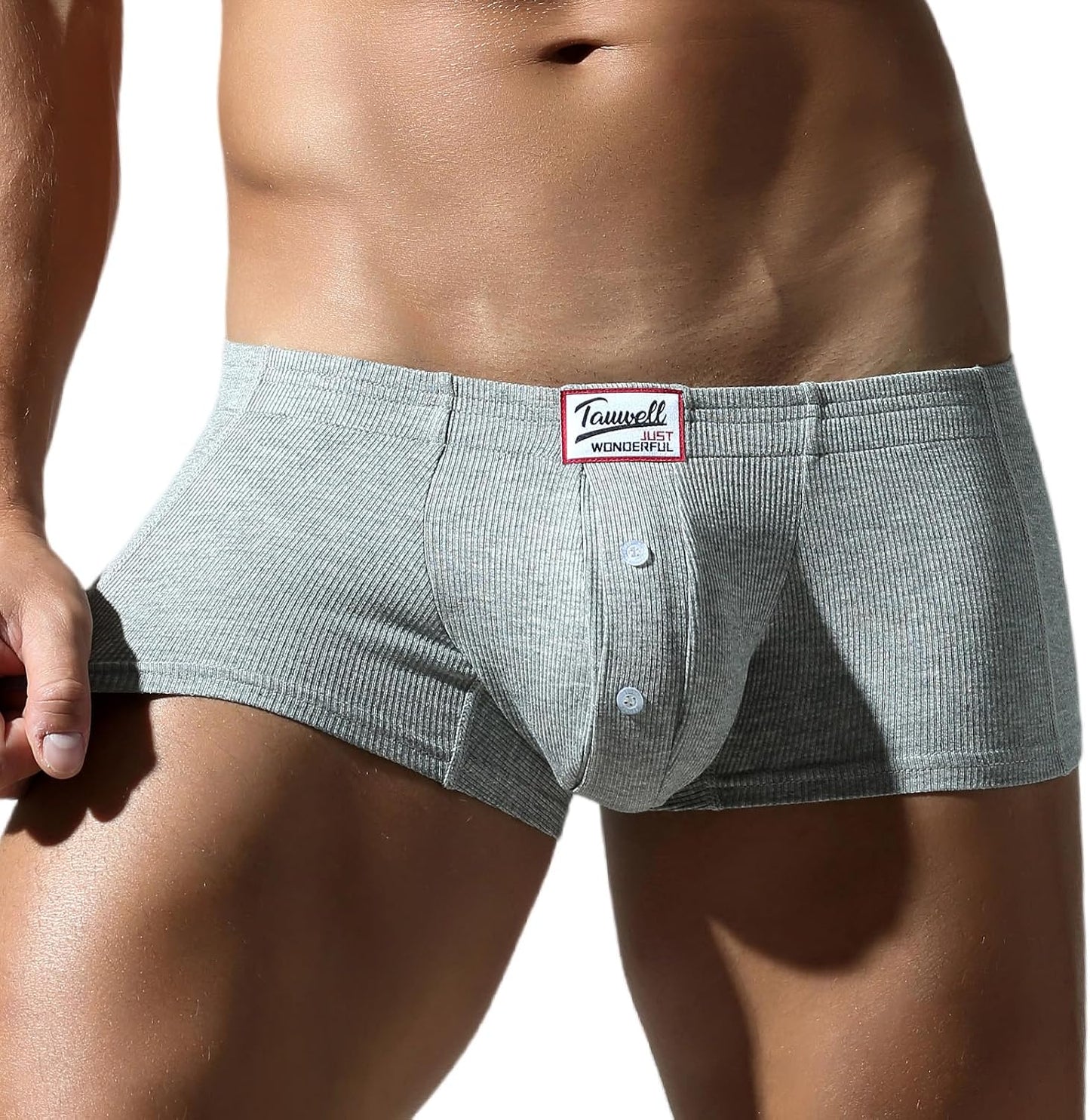 FEOYA Men Ribbed Boxer Briefs Breathable Pouch Underwear Sexy Low Rise Bulge Trunks Underpants
