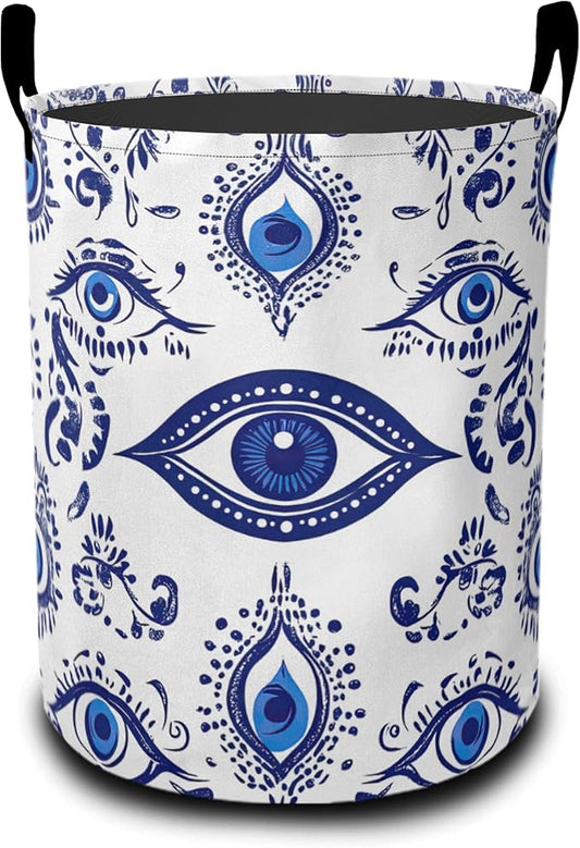 Blue Demon Eye Laundry Hamper Large Canvas Fabric Lightweight Storage Basket/Dirty Clothes Collapsible Waterproof for College Dorms, Boys and Girls Bedroom,Bathroom