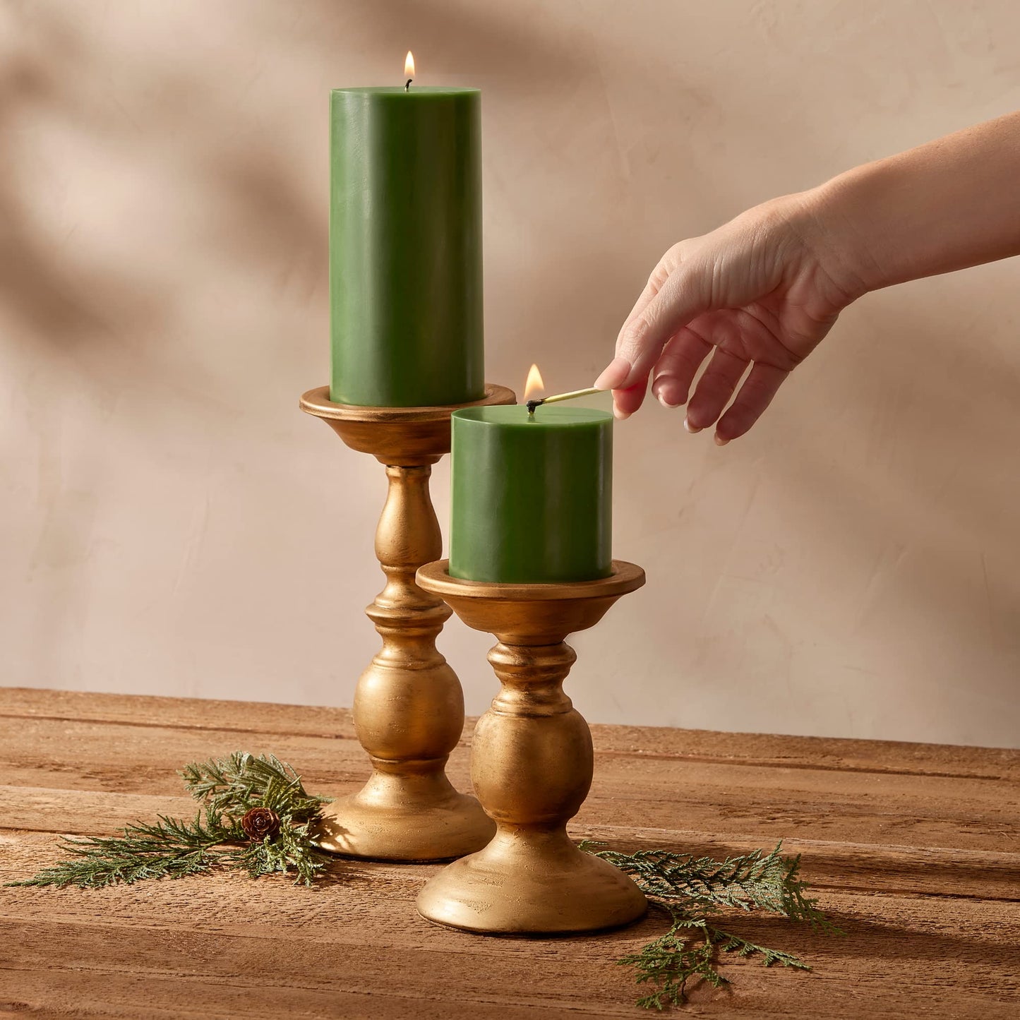 Thymes Frasier Fir Scented Candles for Home Decor - Green Pillar Candles for Women & Men - Place on Candle Holder - Luxury Home Fragrance Gifts - Small (3" x 3" Pillar)