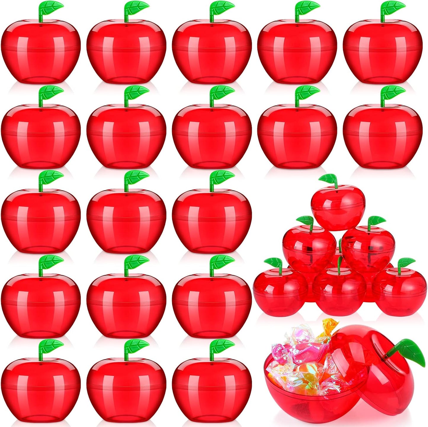 Lallisa 100 Pcs Plastic Apple Container Party Favor for Teacher Week Gifts Plastic Apple Shaped Candy Jar Box Graduation Thank You Teacher Gift for Appreciation Birthday Party Favor End of Year Gifts