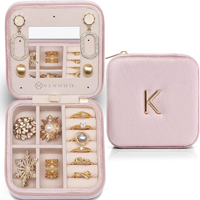 Vlando Preppy Stuff Jewelry Holder Organizer, Preppy School Supplies for Teens Girl Gifts Trendy Stuff, Preppy Jewelry Travle Case for Teens Girls, Birthday Gifts for Daughers - Letter K, Pink