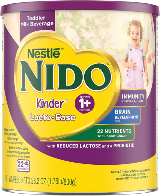 Nestlé NIDO Lacto-Ease Toddler Milk Beverage Powder Mix, Reduced Lactose, Toddler Nutritional Drink, Powdered Milk for Toddlers, 22 Servings per Container, 28.2 OZ, Pack of 1