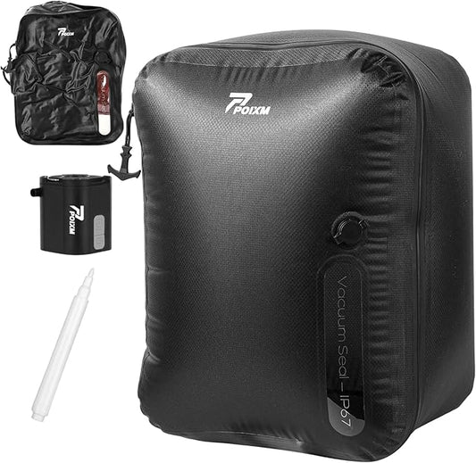 Vacuum Bags for Travel with Wireless Pump, 180Â° Open Zipper, IP67 Waterproof, Reusable Space Saver Compression Bags for Backpack, Suitcase, Home Storage(1 Pack + Pump)