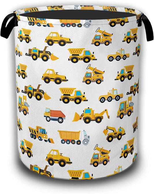 Construction Machines Laundry Hamper,Tractor Laundry Baskets,Waterproof Oxford Cloth Toy Storage for Bedroom,Bathroom,Nursery,16x20.8 Inch