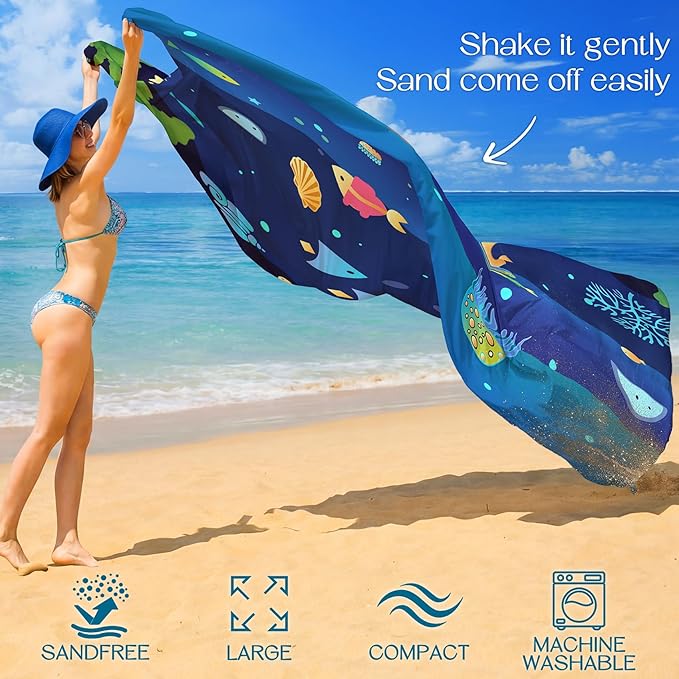 BYDOLL Beach Blanket Waterproof Sandproof 78''×110'' Suits1-7 Adults Compact Lightweight Oversized Sand-Free Blanket Large Picnic Mat for Beach Travel Camping Hiking
