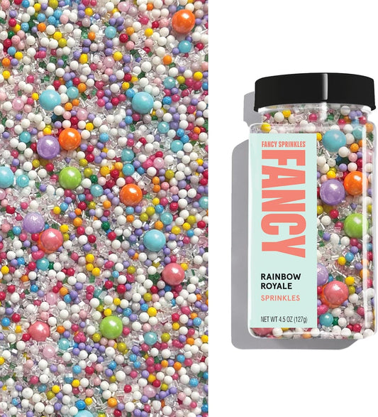 Fancy Sprinkles Rainbow Royale Sprinkles Summer Vibes Collection Multi-Colored Candy Pearls In a Mix of Sizes and Sugar Crystals for Cakes, Cupcakes, Dessert Decorating 1 Pack (0.5c)