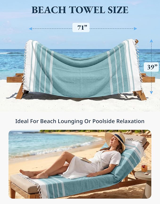 LANE LINEN Beach Towels 6 Pack - Oversized & Pre-Washed Large Beach Towel Set - Stylish Pool Towels for Adults, Quick Dry, Soft & Lightweight Lightweight Travel Towel Pack, 39"x71" - Coastal Harmony