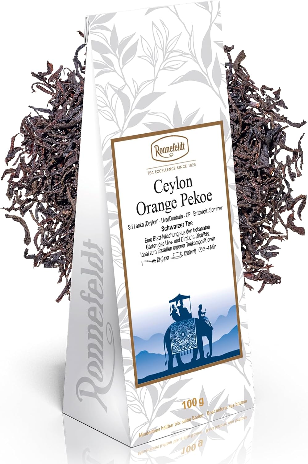 Ronnefeldt Ceylon Orange Pekoe – Premium Loose Leaf Black Tea from Sri Lanka – 100g Pack – Fine Uva & Dimbula Garden Blend