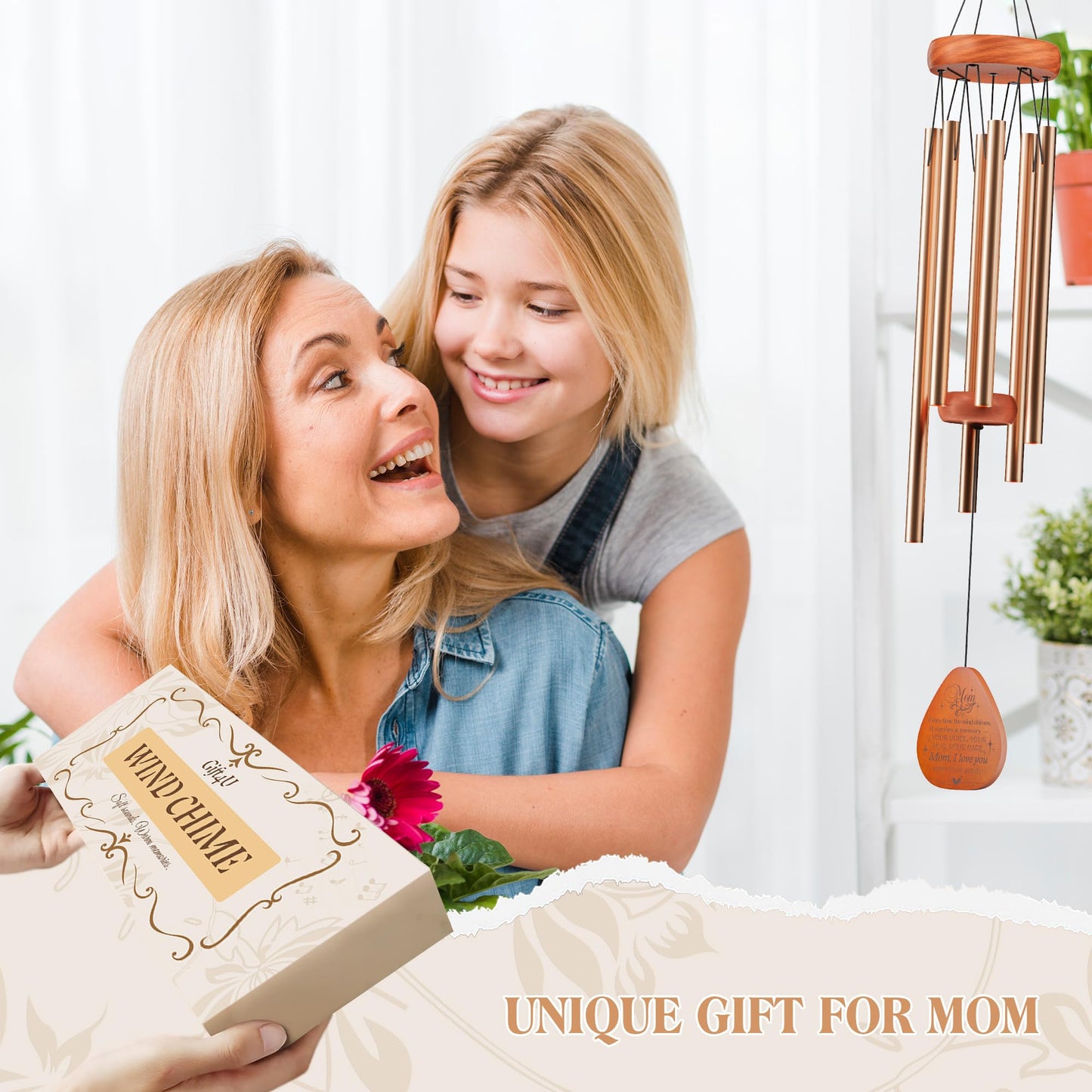 Gifts for Mom, Wind Chimes for Outside, Windchimes Hanging for Home Decor, Memorial Moms Birthday Gifts Christmas Mothers Day Thanksgiving (Mom)