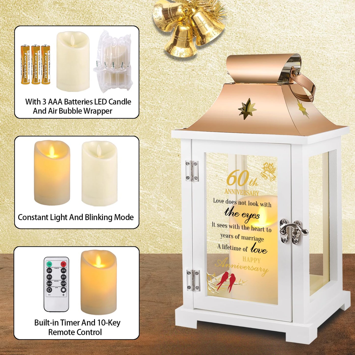 60th Wedding Lantern, Unique 60th Wedding Idea for Couple - Diamond Decoration for Him & Her