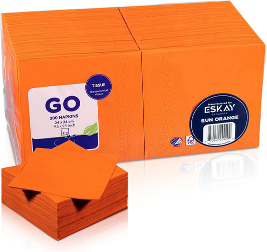 Sun Orange Beverage Napkins, 2-Ply Disposable Paper Napkins-Bar, Cocktail, Weddings, Birthday, EU Made, (300 Count)