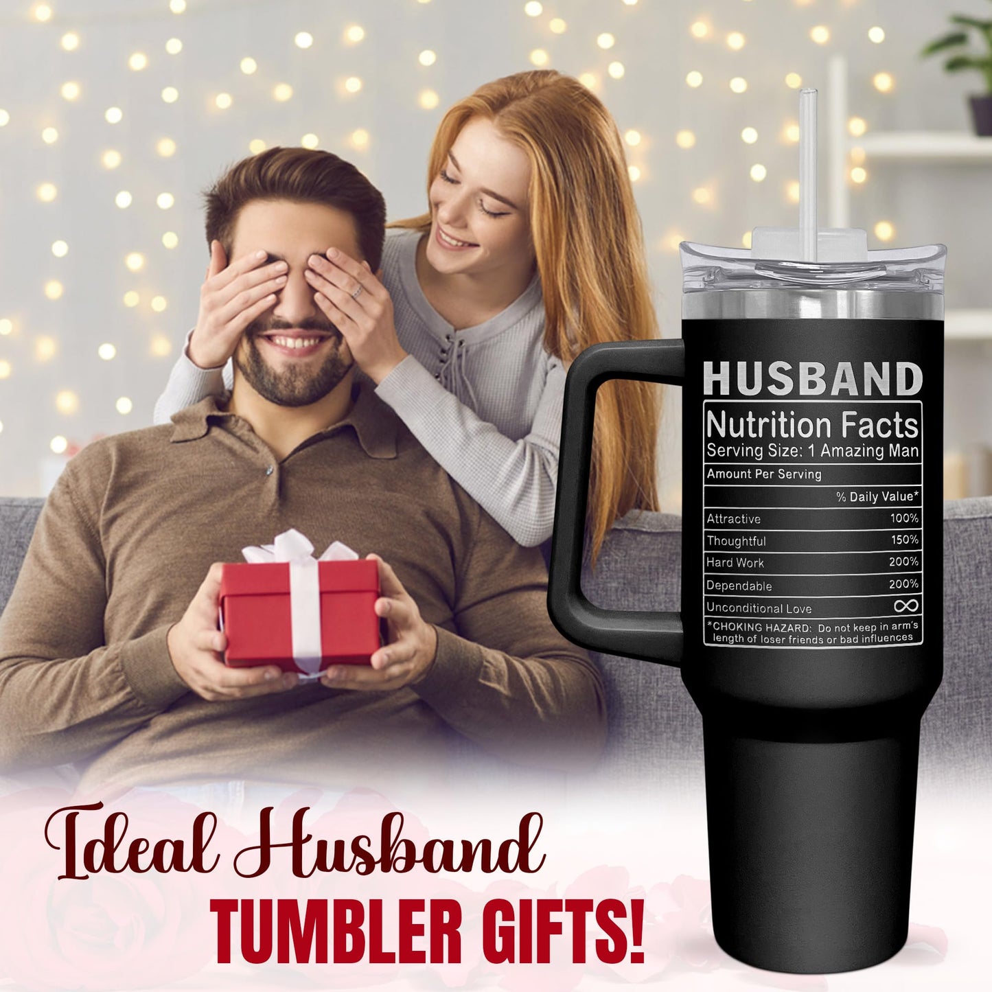 AXIARA Gifts for Husband from Wife - Insulated 40 oz Tumbler with Straw and Handle - Father's Day Husband Birthday Gift Ideas, Anniversary Wedding Gift, Travel Coffee Tumbler