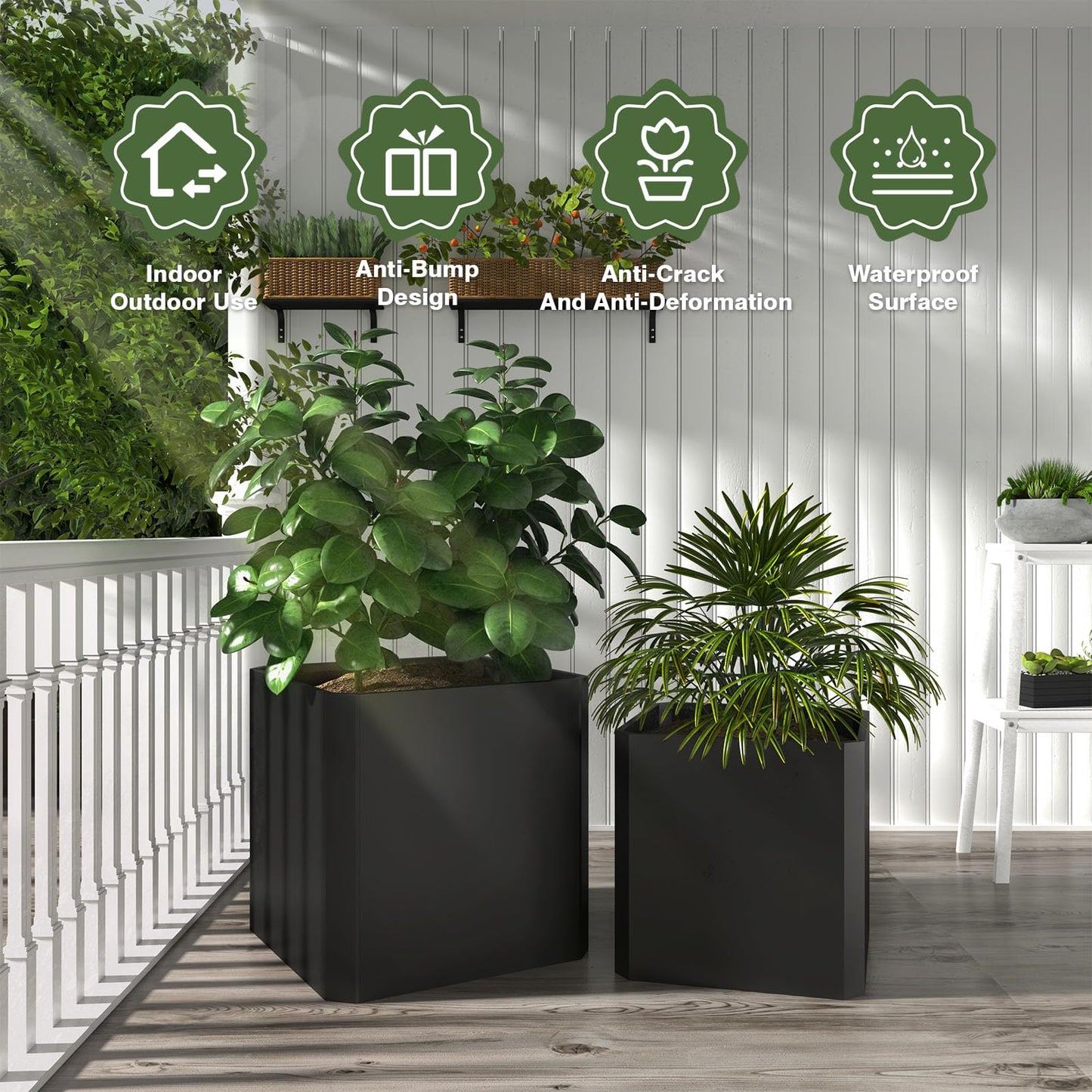 Metal Planter Box-26 L X26 W X26 H-Steel Planters for Outdoor Plants, Large Square Planter Box, Heavy Duty Black Metal Planter Pot for Patio, Deck, Garden, Yard, Drainage Holes, Easy Assembly