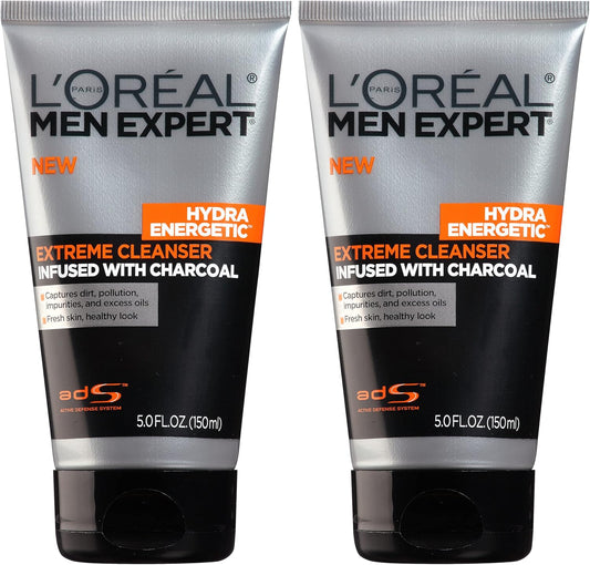 L'Oreal Paris Men Expert Hydra Energetic Daily Facial Cleanser with Charcoal, 2 ct.