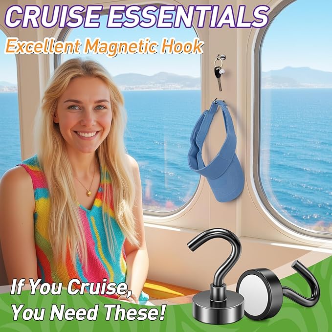60 Pack Magnetic Hooks for 2026 Cruise Cabins Beach Vacation 30lbs+ Heavy Duty Magnet with Hook Metal Magnetic Hooks for Kitchen Fridge Grills Hanging Magnet Hooks for Classroom Locker Whiteboard