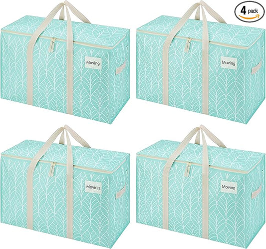 VENO 4 Pack Moving Bags, Heavy Duty, Moving Boxes Alternative, Packing Storage Supplies, Dorm Room Essentials with Zipper for Clothes, Extra Large Packaging Totes (Evergreen, 4 Pack)
