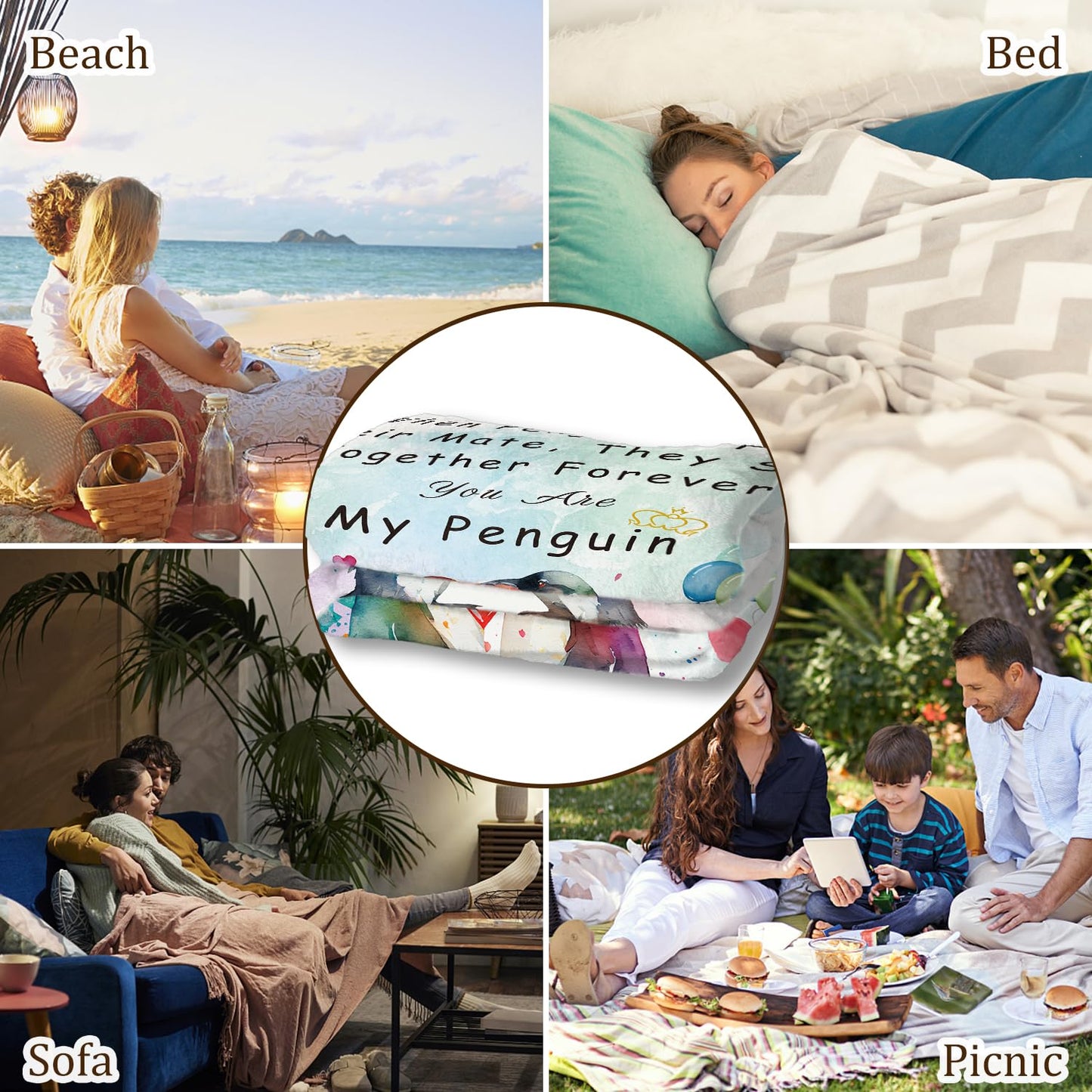 Einanmut Gifts for Her or Him, Wedding Anniversary Blanket, Gift for Wife, Romantic, Birthday, I Love You Gifts for Boyfriend Girlfriend, Wedding Gift for Couples Wife Husband Penguin 60" x 50"