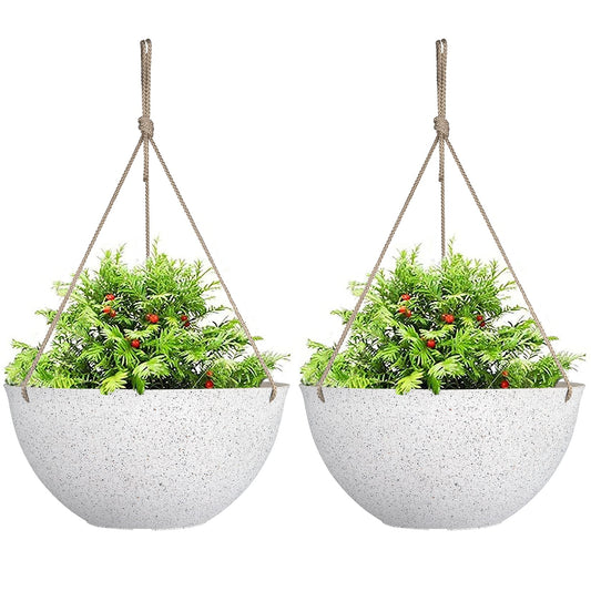 LA JOLIE MUSE Large Hanging Planters for Outdoor Plants - 13 Inch Hanging Flower Pots Set of 2, Speckled White