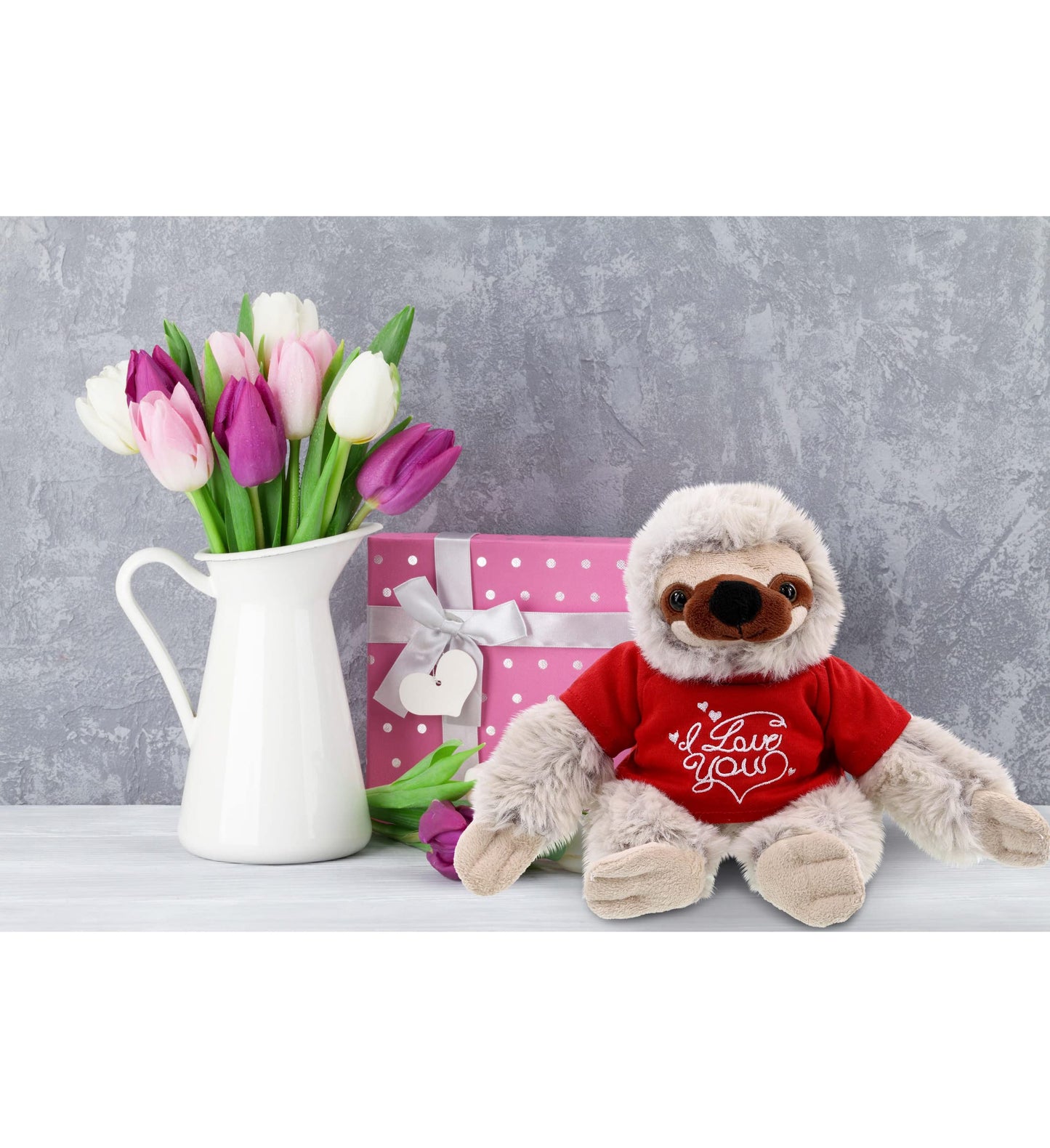 DolliBu Valentine Sloth Stuffed Animal with I Love You Red Shirt - Cute Plush Stuffed Animal Sloth Gifts with Name Personalization for Valentines Day, Birthday, Anniversary, Romantic Date - 7.5 Inches