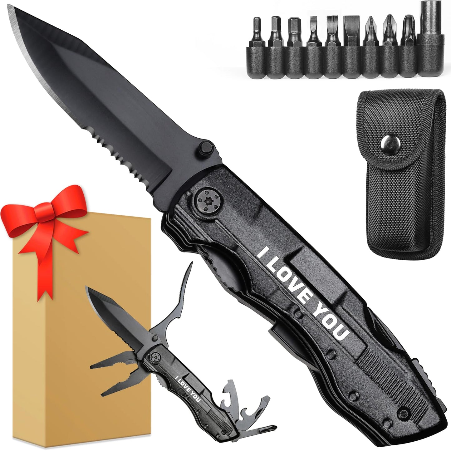 Gifts for Boyfriend Him Husband Men, Multitool Knife”I LOVE YOU”, Valentines Unique Gifts, Anniversary Ideal Gift for Husband, Fathers Day Birthday Gift for Him, Christmas Stocking Stuffers