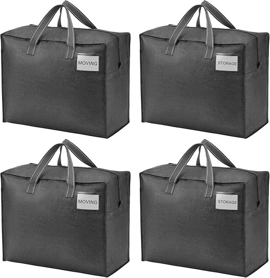 VENO 4 Pack Moving Bags, Christmas Storage Containers, Storage Totes, Zipper On Top, Sturdy, Storage Bags for Camping, Clothes, Bedding, Comforters, Pillows (13 Gallon Dark Gray, 4 Pack)