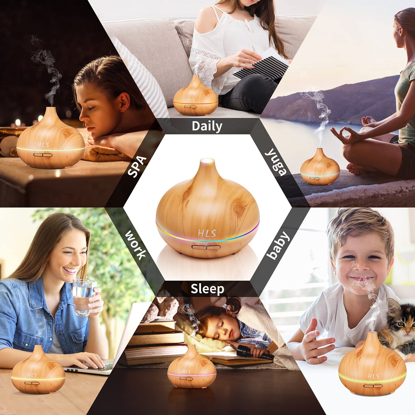 HLS Aroma Diffusers for Essential Oils Large Room with 10 Essential Oils,Ultrasonic Aromatherapy Diffuser for Home Bedroom, Cool Mist Humidifier Vaporizer
