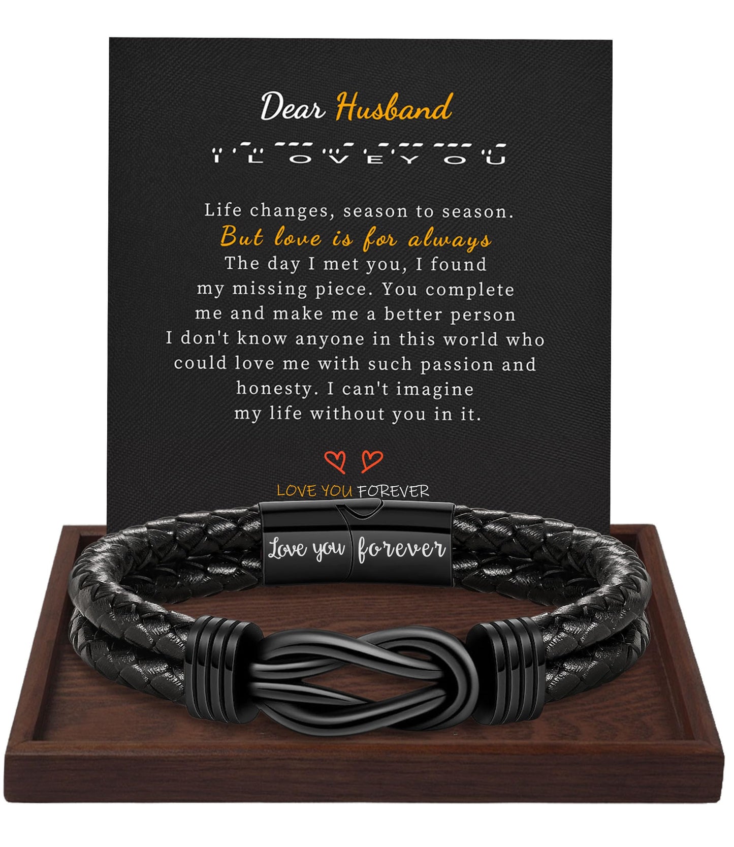 Father s Day Gifts for Husband, Gifts for Husband I Love You Gift for Him Leather Bracelet for Men Husbands Black Braided Leather Cuff Bracelets Birthday Wedding Anniversary Christmas Stocking Stuffers