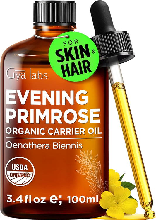 Gya Labs USDA Organic Evening Primrose Oil - 3.4 Fl Oz - Carrier Oil for Hair, Skin, Face, Scalp & Body Massage