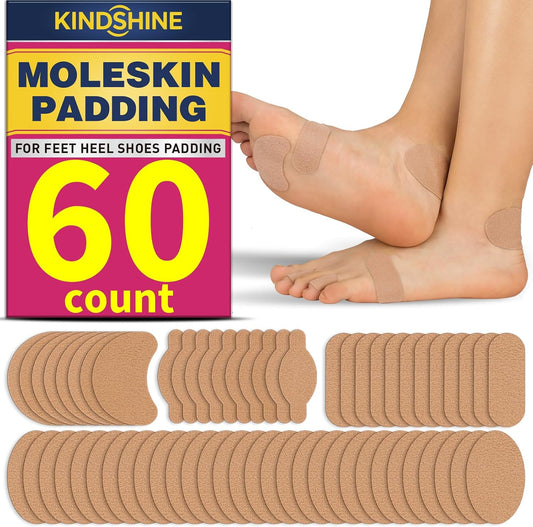 60P Moleskin Strips with Adhesive Blister Prevention Pads Mole Skin Tape Stickers for Feet Heel Shoes Padding，Beige