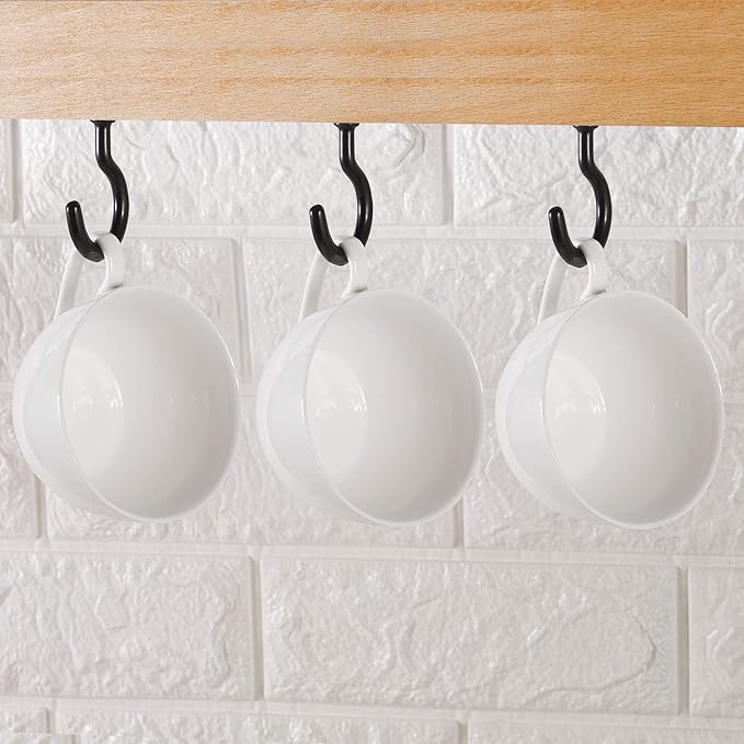 2 Inch Ceiling Hooks, Vinyl Coated Screw-in Cup Hook for Hanging Plants, Lights, Mugs - Heavy Duty Indoor Outdoor Use, Metal Wall Kitchen Hanger, Black (12 Pack)