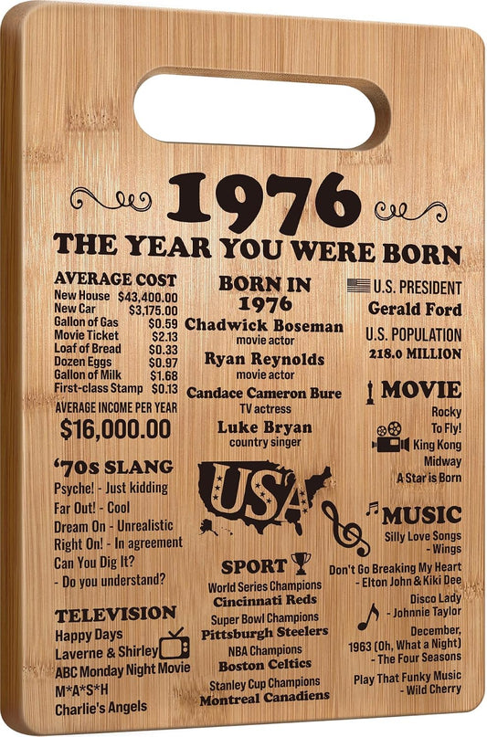 50th Birthday Gifts for Women Men, 1976 Birthday Gifts for Her Him, 50 Years Old Gifts, 50th Birthday Gift Ideas, 50th Birthday Decorations for Women Men, Back in 1976 Cutting Board Gifts