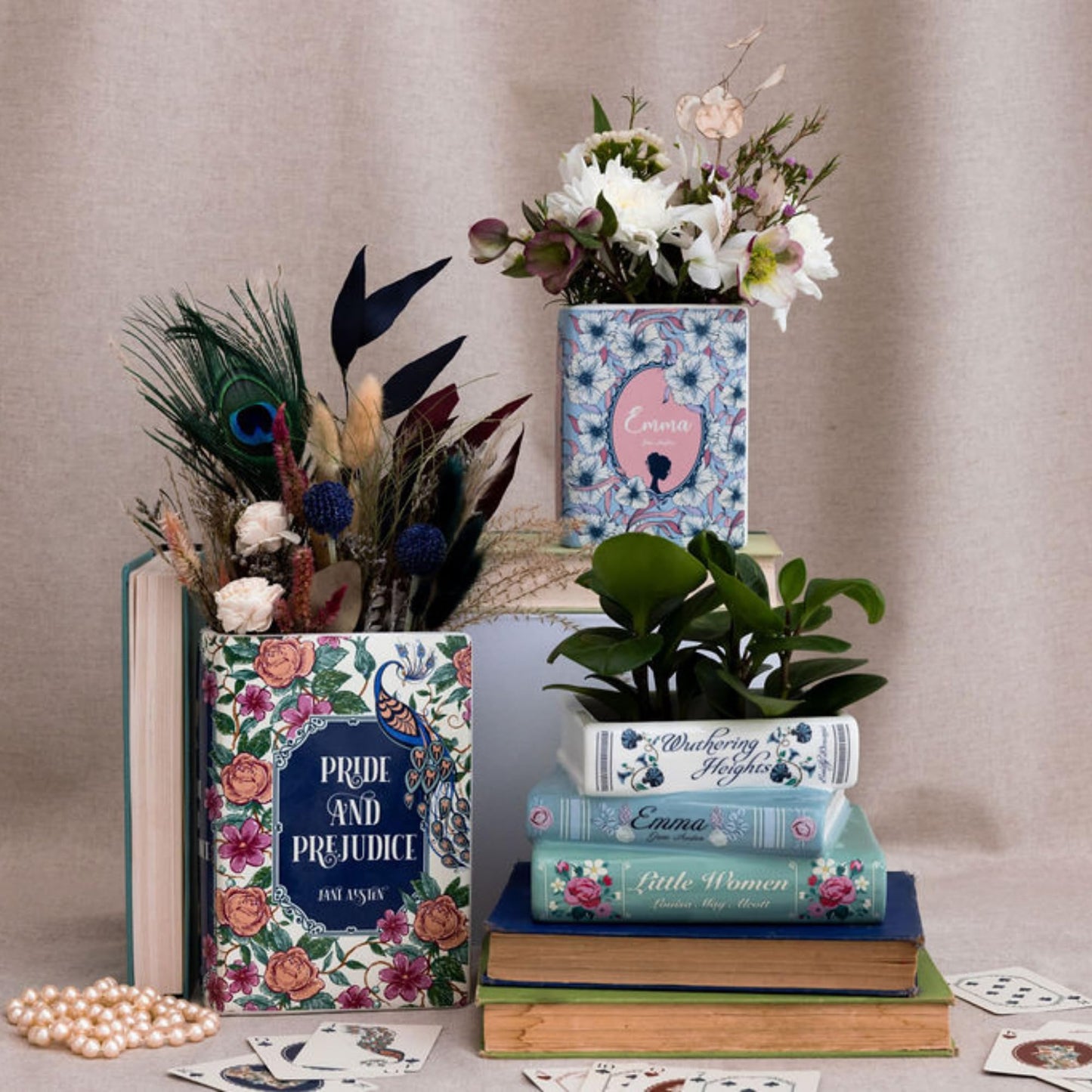 Steel Mill & Co Small Book-Shaped Decorative Ceramic Planter for Home Decor, Bookshelf, Classic Titles Bookstack, 5" x 7"" x 3.75"""