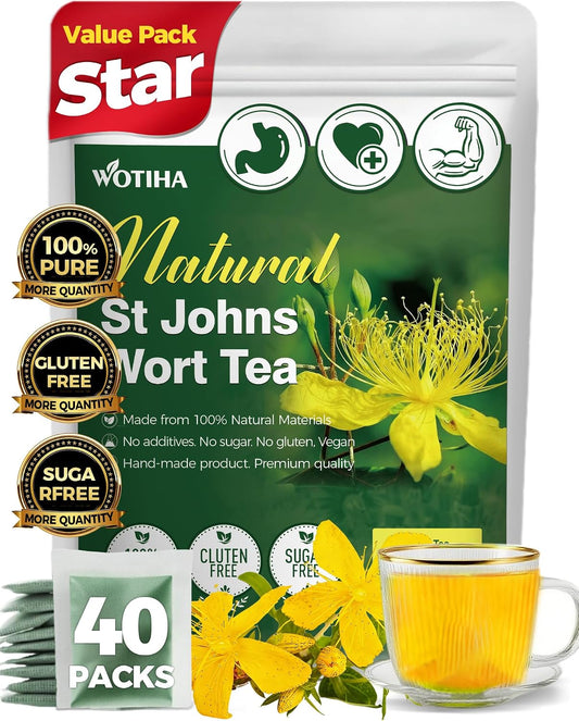 WOTIHA St John's Wort Tea Bags (40 Count) - Premium Dried Saint John’s Wort Herb for Calm & Relaxation - Natural Herbal Tea for Positive Spirit & Wellness - Non-GMO, Caffeine-Free - (Hypericum Perfor