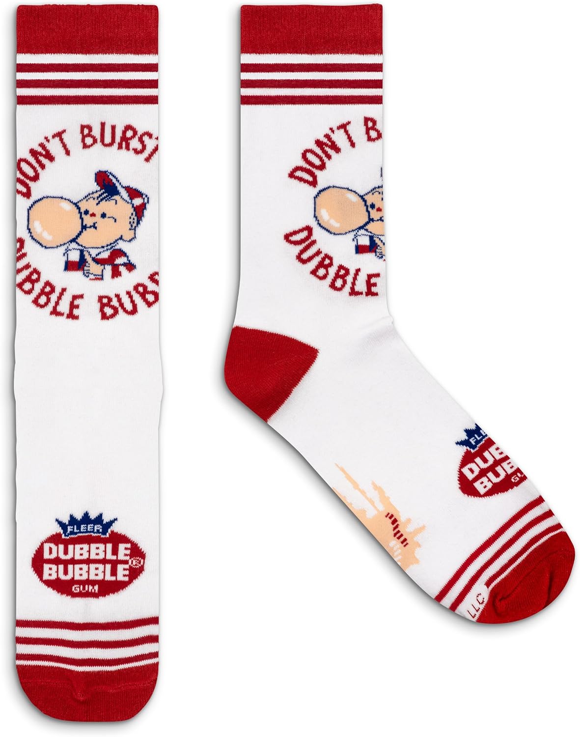 Tee Luv Men's Dubble Bubble Gum Socks - Don't Burst My Bubble Candy Logo Socks (White/Red)